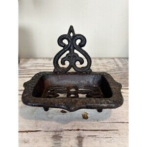 Cast Iron Farmhouse Footed Soap Dish Rustic Black Brown 6"x 4"Country Home Decor
